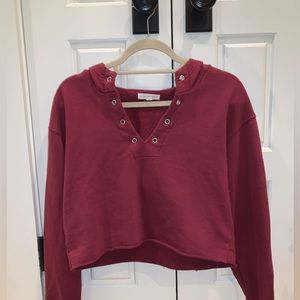 Maroon V-Neck Cropped Hoodie